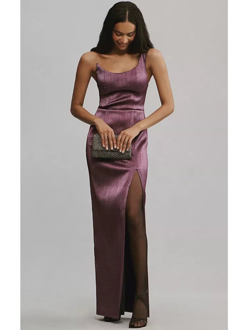 NWT Black Halo Eve Anthropologie Metallic Scoop-Neck One Shoulder Maxi Dress 8
